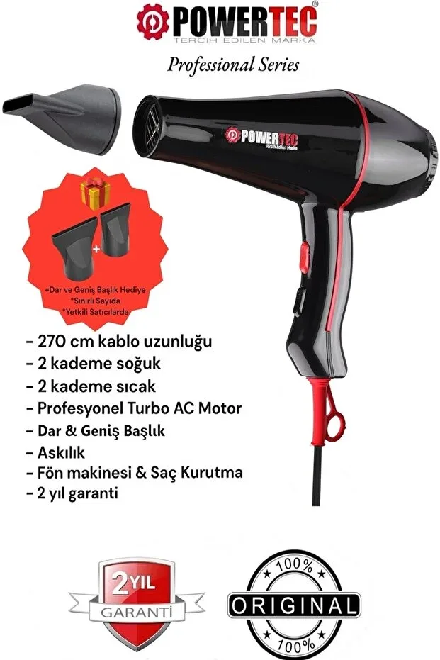 Powertec Profesyonel Fön Makinesi - TR-601 (2500 W) Turbo