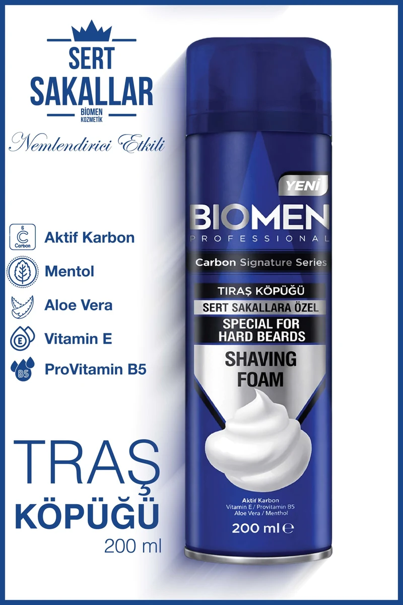 Biomen Aktif Karbon Tıraş Köpüğü 200 ml - Sert Sakallar İçin ürün görseli