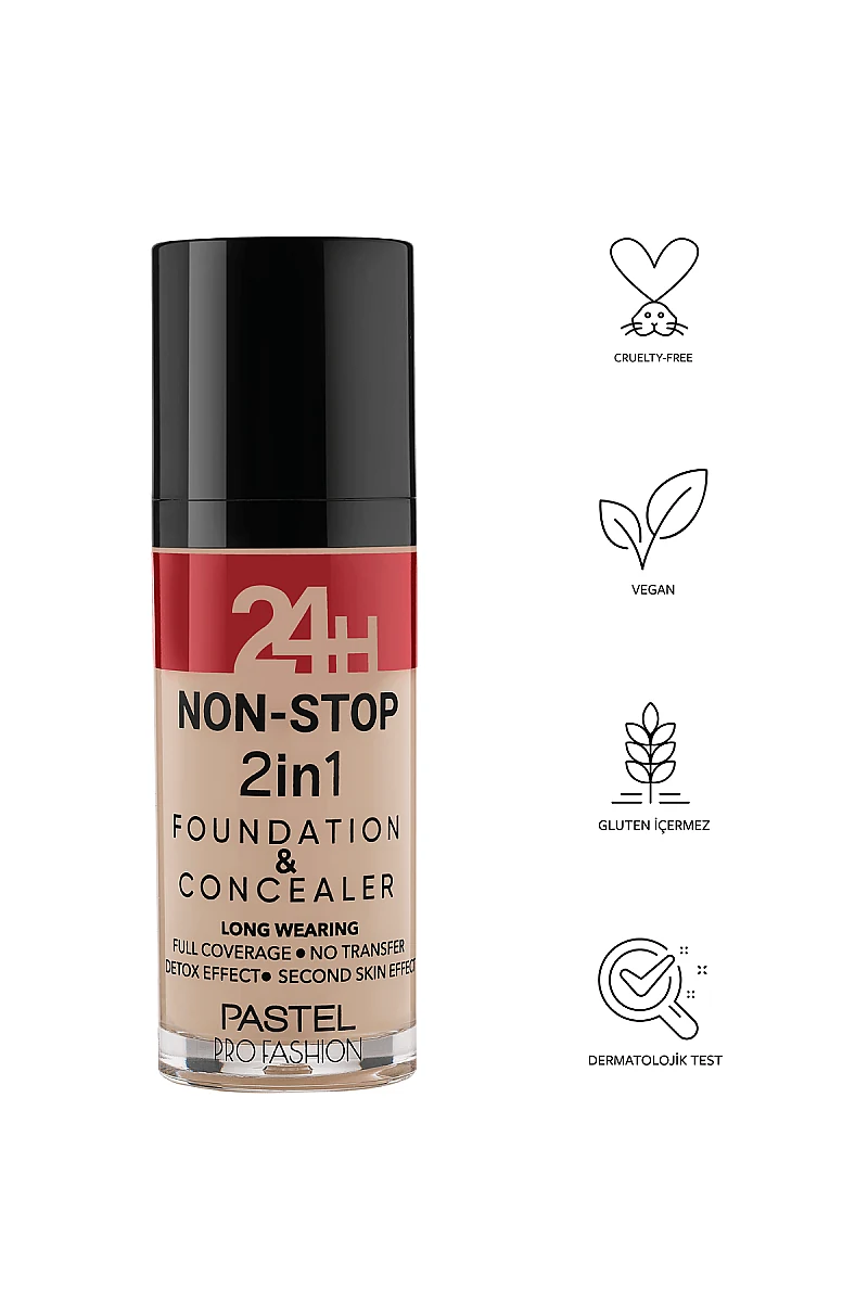 Pastel 24H Non Stop 2in1 Foundation & Concealer - No: 605 Sand ürün görseli