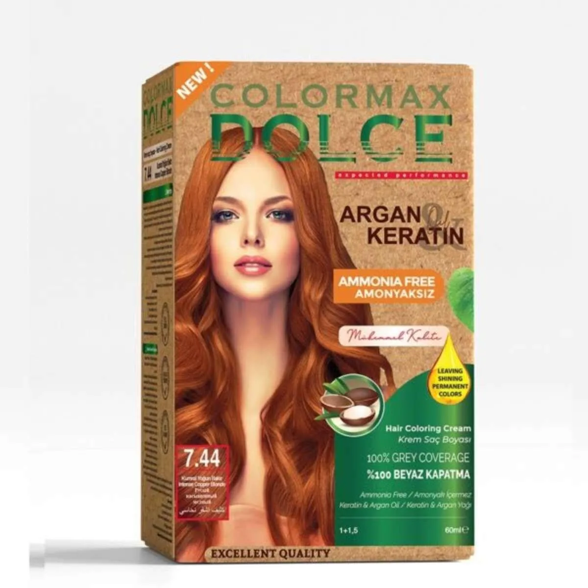 Colormax Dolce Amonyaksız, Doğal Set Boya - 7.44 Kumral Yoğun Bakır