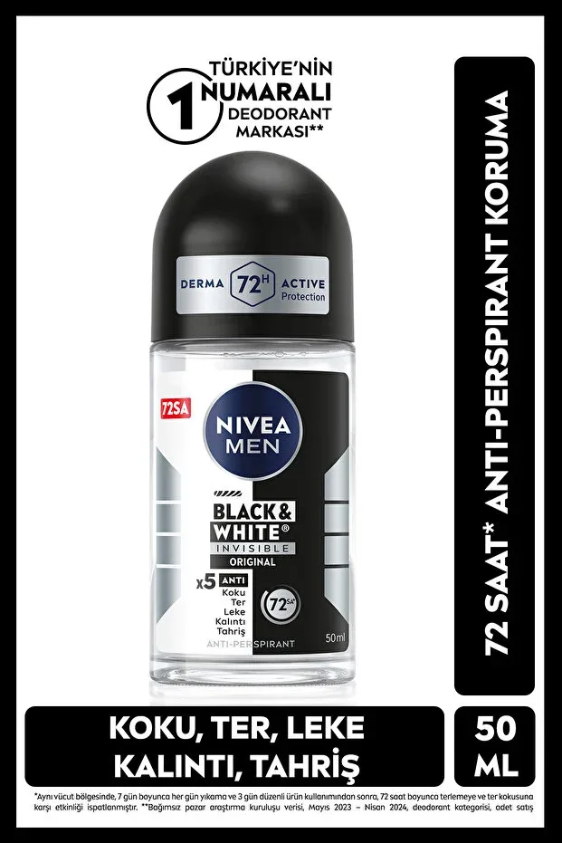 NIVEA MEN Erkek Roll-On Deodorant 50ml - Black&White Invisible Original