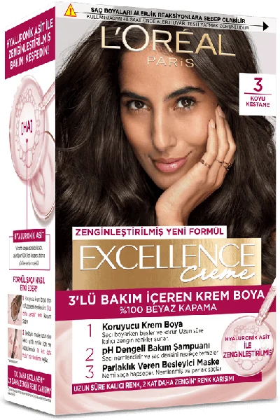L'Oreal Excellence Cool Creme Saç Boyası - 3 Koyu Kestane resmî ürün görseli
