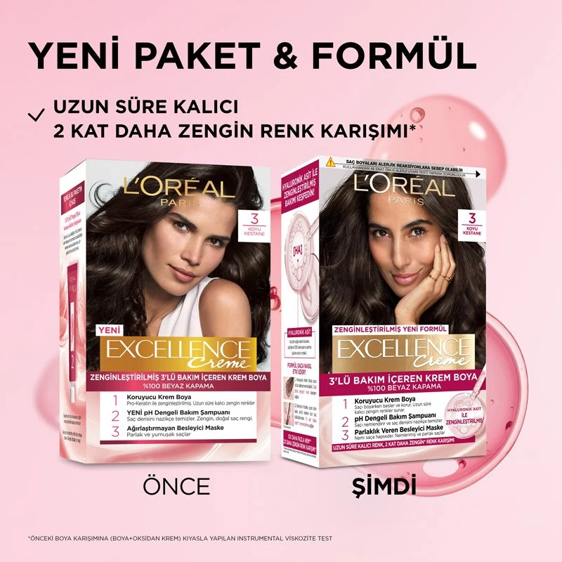 L'Oreal Excellence Cool Creme Saç Boyası - 3 Koyu Kestane kutu