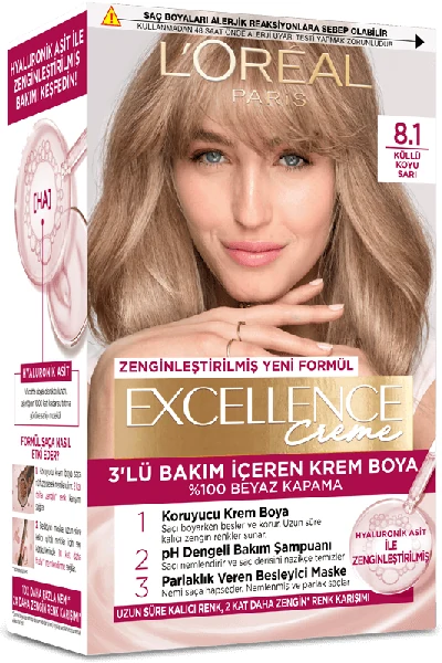 L'Oreal Excellence Cool Creme Saç Boyası - 8.1 Küllü Koyu Sarı resmî ürün görseli