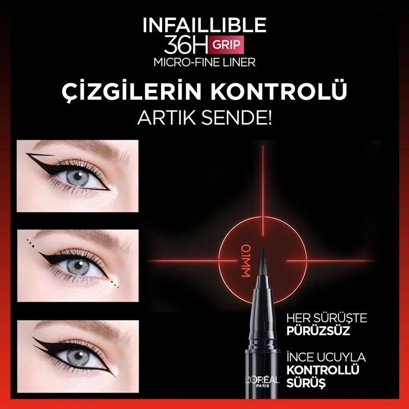 L'Oreal Infaillible 36H Micro Eyeliner - 01 Obsidian - Siyah ürün görseli