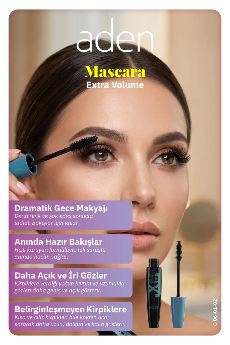 Aden Extra Volume Mascara - Hacim ve Uzatma Etkili Maskara
