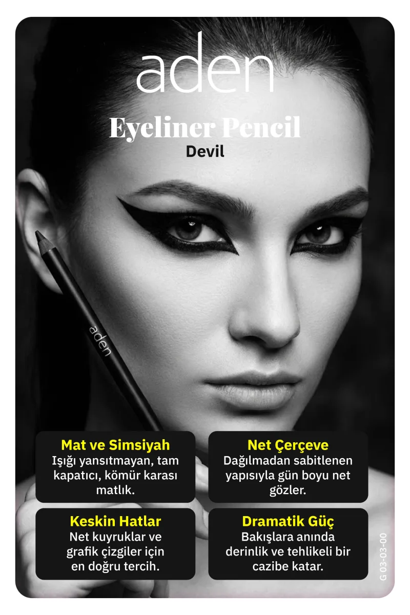 Aden Eyeliner Pencil Waterproof - Suya Dayanıklı Eyeliner Kalem 00 Devil(Siyah)