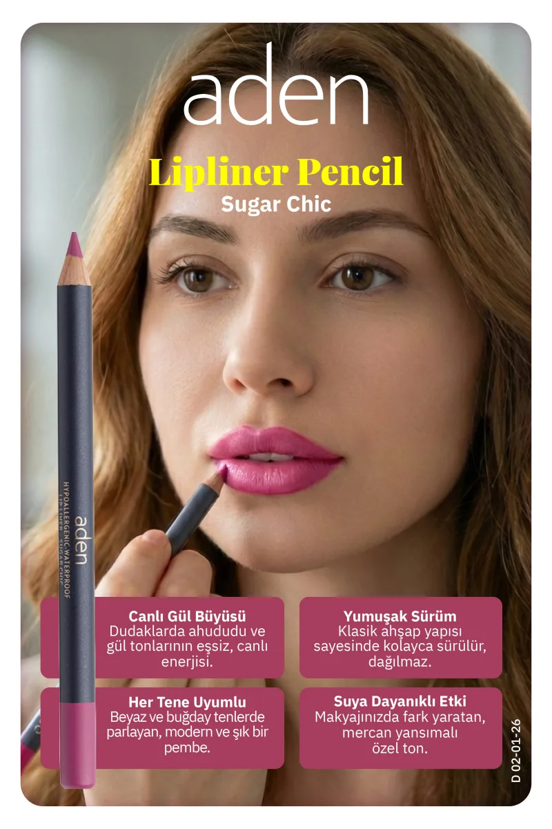 Aden Lipliner Pencil - Dudak Kalemi 26 Sugar Chic(Koyu Gül Kurusu)