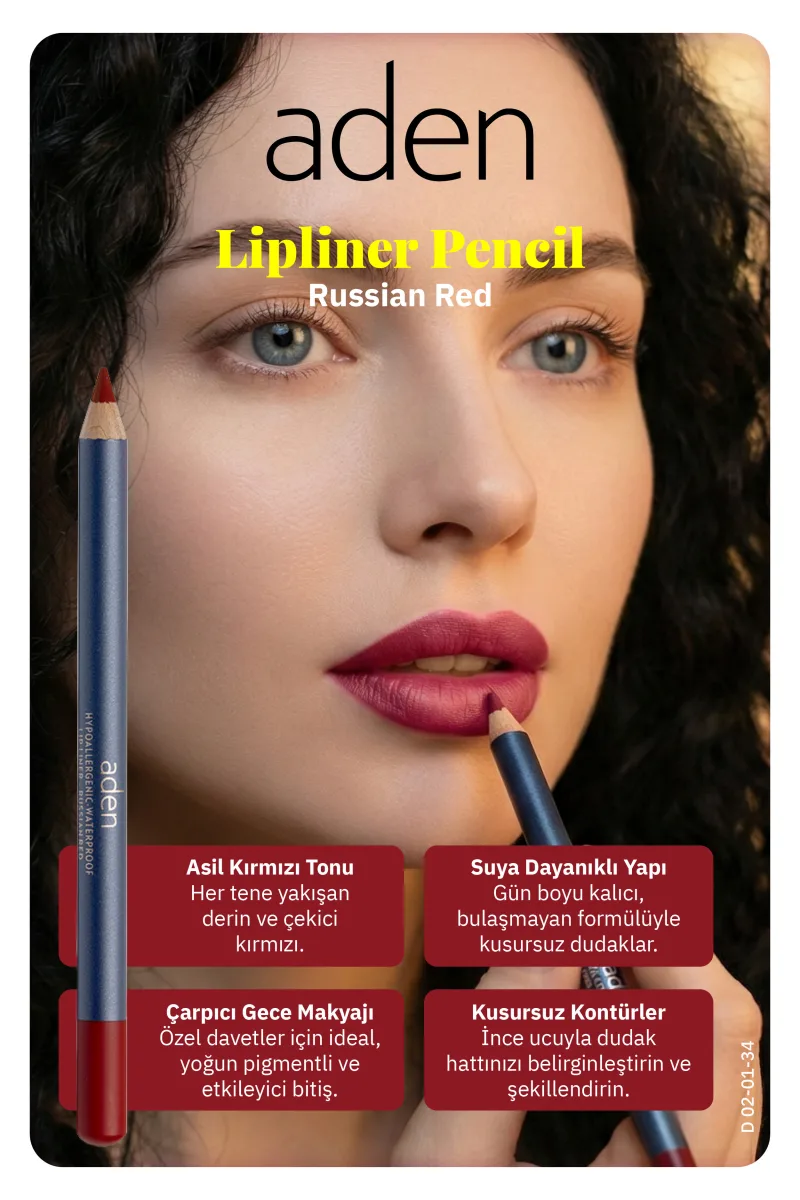 Aden Lipliner Pencil - Dudak Kalemi 34 Russian Red(Mat Kırmızı)