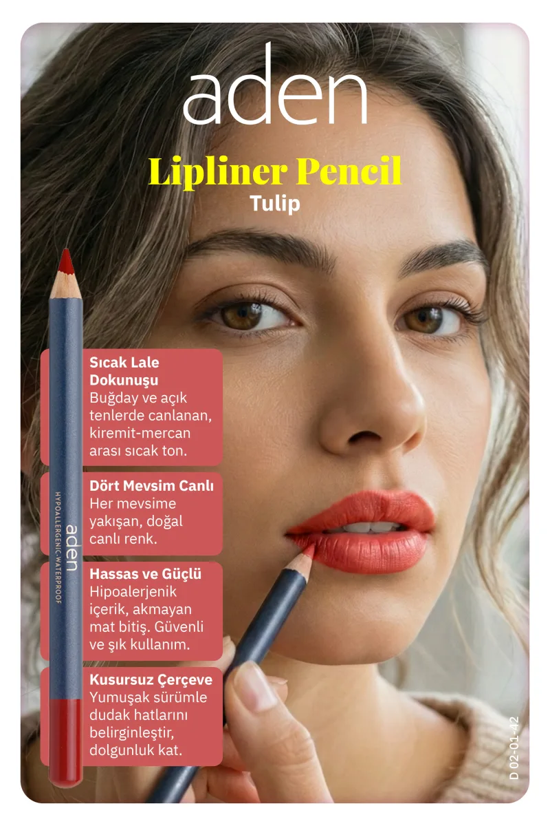 Aden Lipliner Pencil - Dudak Kalemi 42 Tulip(Kırmızı)