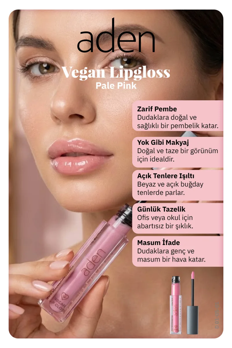 Aden Vegan Lipgloss - Vegan Dudak Parlatıcısı 01 Pale Pink(Soluk Pembe)