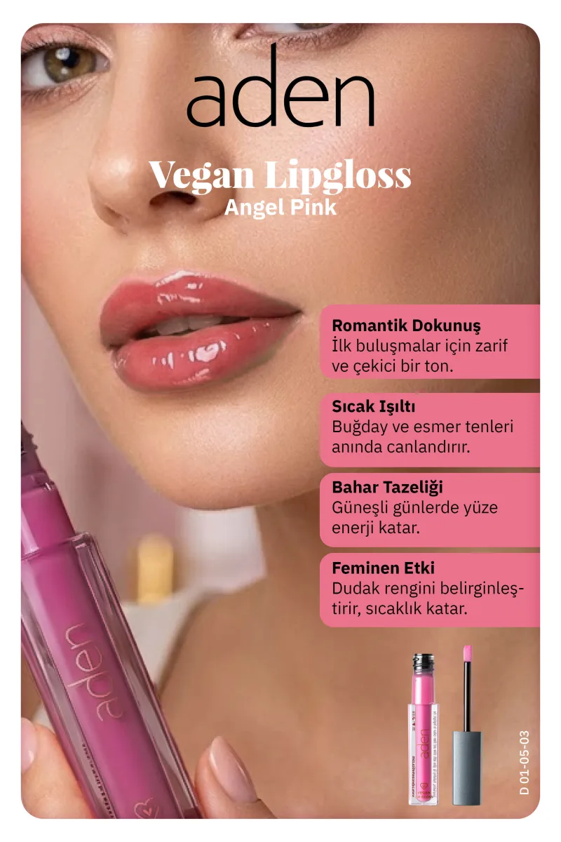 Aden Vegan Lipgloss - Vegan Dudak Parlatıcısı 03 Angel Pink(Işıltılı Şeftali)