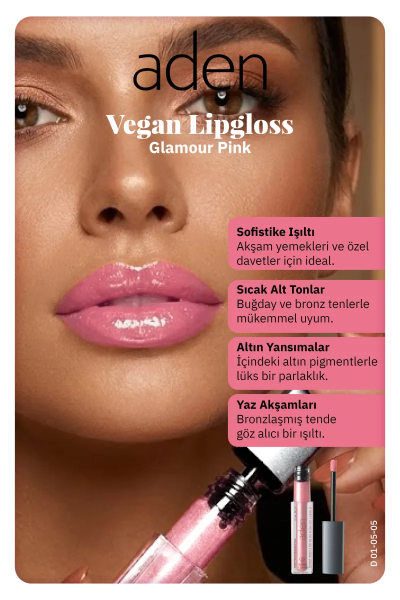 Aden Vegan Lipgloss - Vegan Dudak Parlatıcısı 05 Glamour Pink(Işıltılı Pembe)