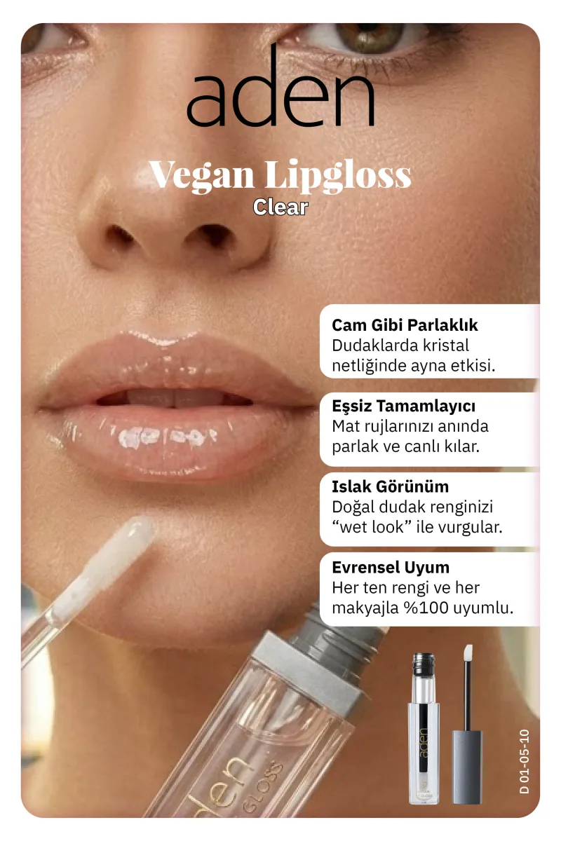 Aden Vegan Lipgloss - Vegan Dudak Parlatıcısı 10 Clear(Şeffaf)
