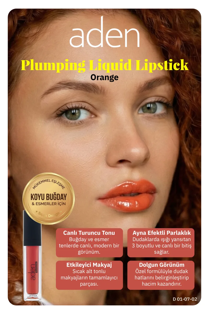 Aden Plumping Liquid Lipstick - Dolgunlaştırıcı Likit Ruj 02 Orange(Turuncu)