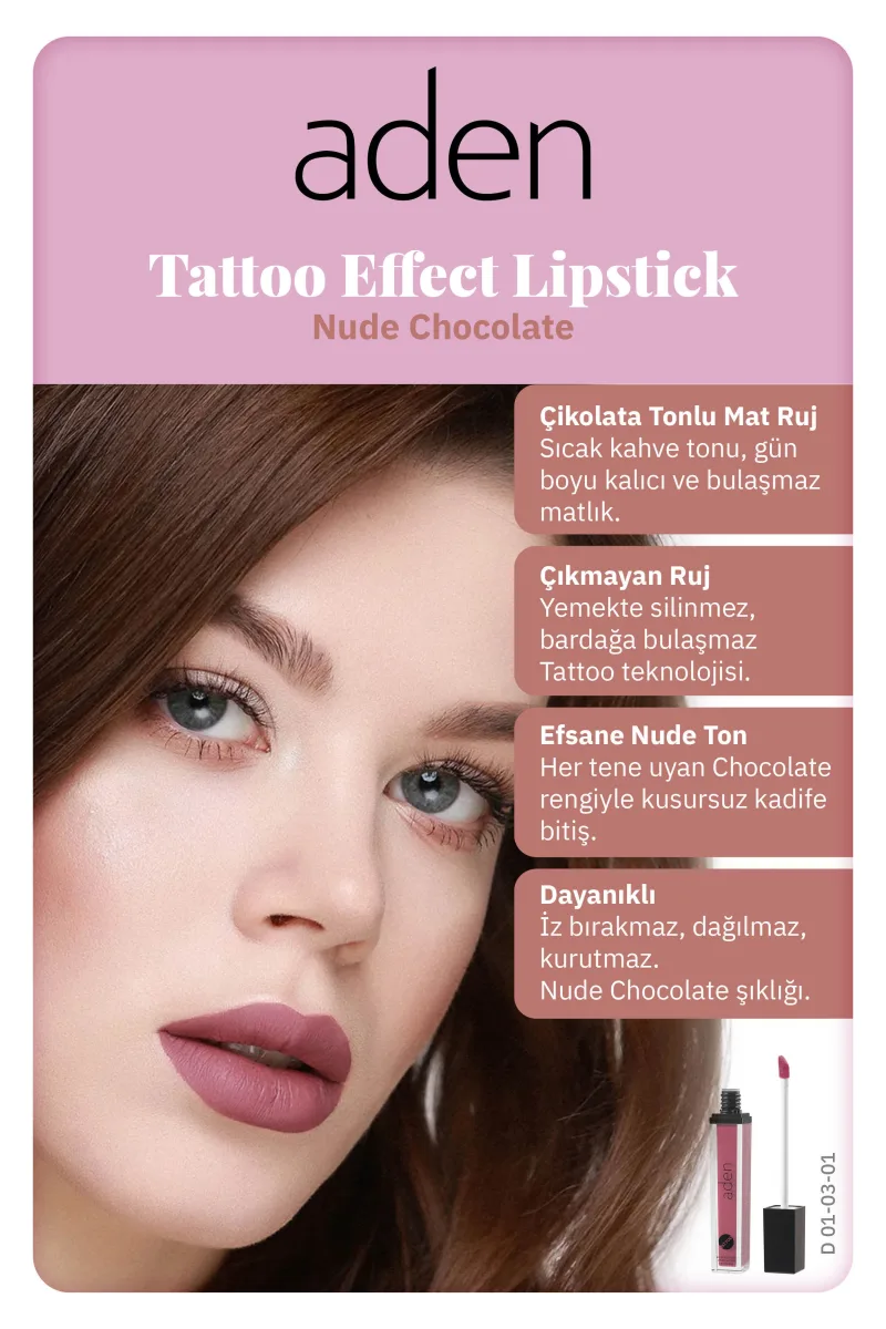 Aden Tattoo Effect Lipstick - Dövme Etkili Likit Ruj Nude Chocolate(Çikolata)