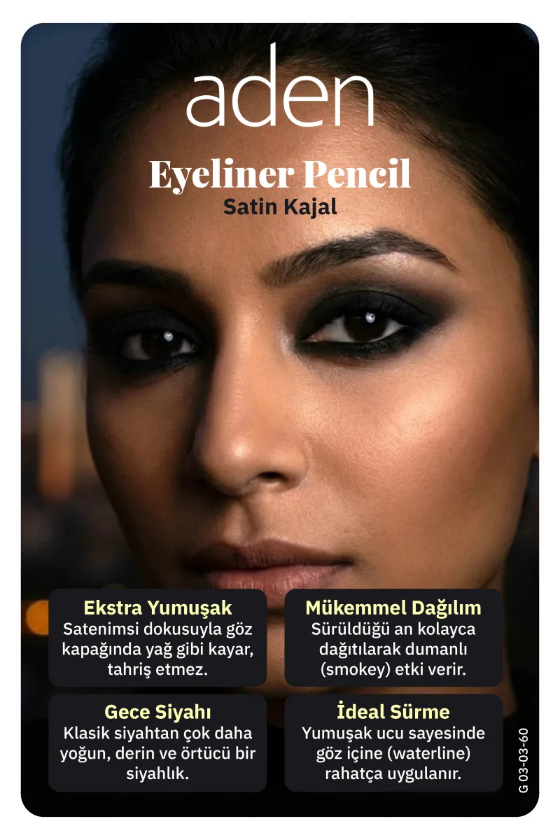 Aden Eyeliner Pencil Waterproof - Suya Dayanıklı Eyeliner Kalem 60 Satin(Saten)