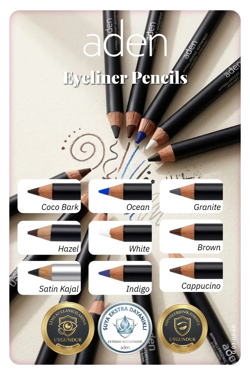Aden Eyeliner Pencil Waterproof - Suya Dayanıklı Eyeliner Kalem 60 Satin(Saten)
