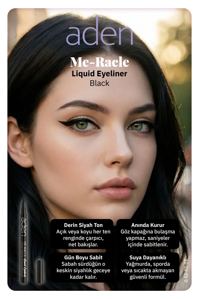 Aden ME-RACLE Liquid Eyeliner - Likit Eyeliner 01 Black(Siyah)
