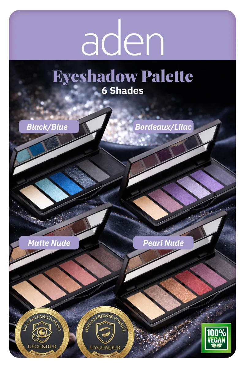 Aden Eyeshadow Palette 6 Shades - 6'lı Göz Farı Paleti Black Blue(Siyah Mavi)