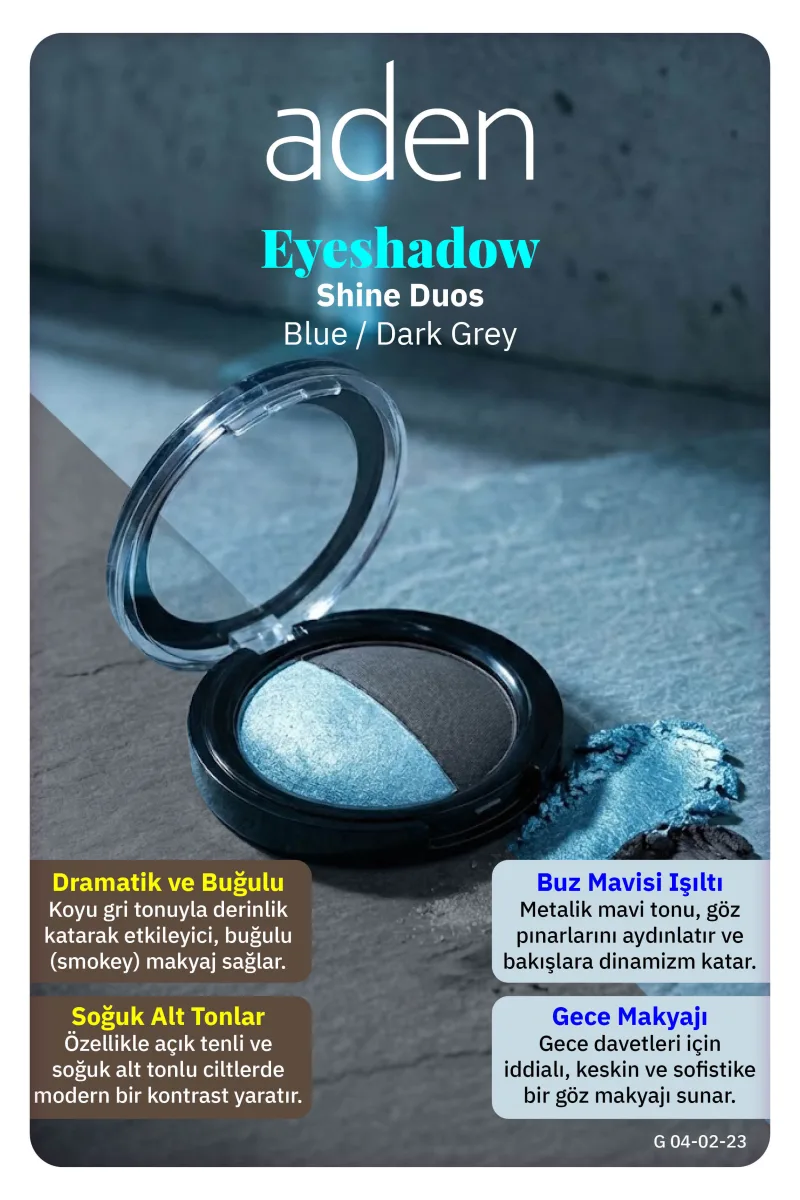 Aden Eyeshadow Shine Duos - Işıltılı Göz Farı İkilisi Blue Dark Grey(Mavi Koyu Gri)