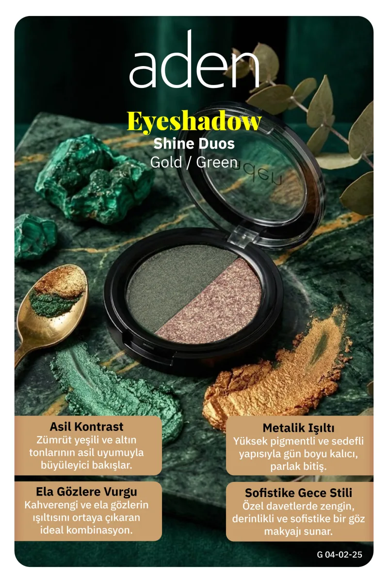 Aden Eyeshadow Shine Duos - Işıltılı Göz Farı İkilisi Gold Green(Altın Yeşil)