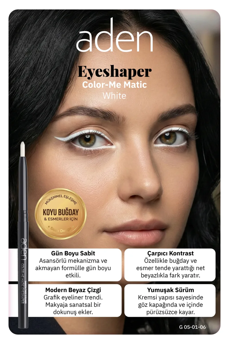 Aden Color-Me Matic Eyeshaper - Asansörlü Göz Kalemi 06 White(Beyaz)