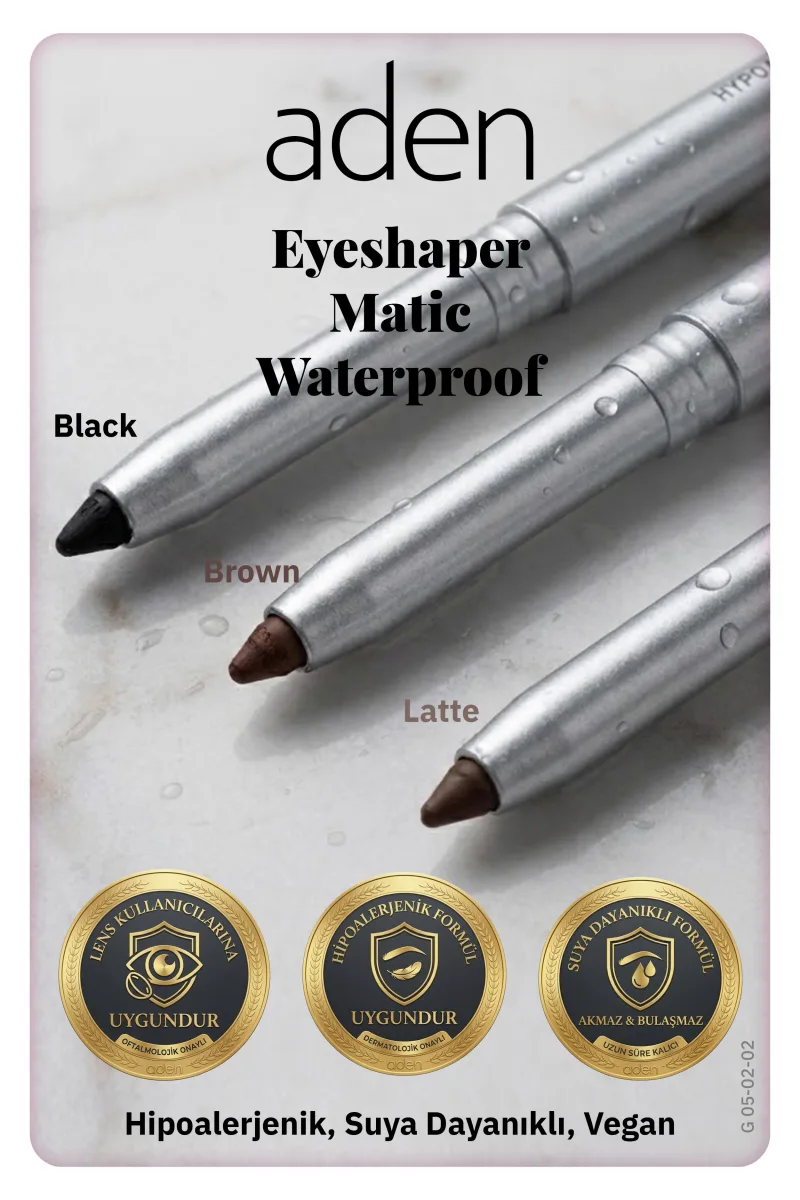 Aden Waterproof Matic Eyeshaper - Asansörlü Göz Kalemi 02 Brown(Kahverengi)