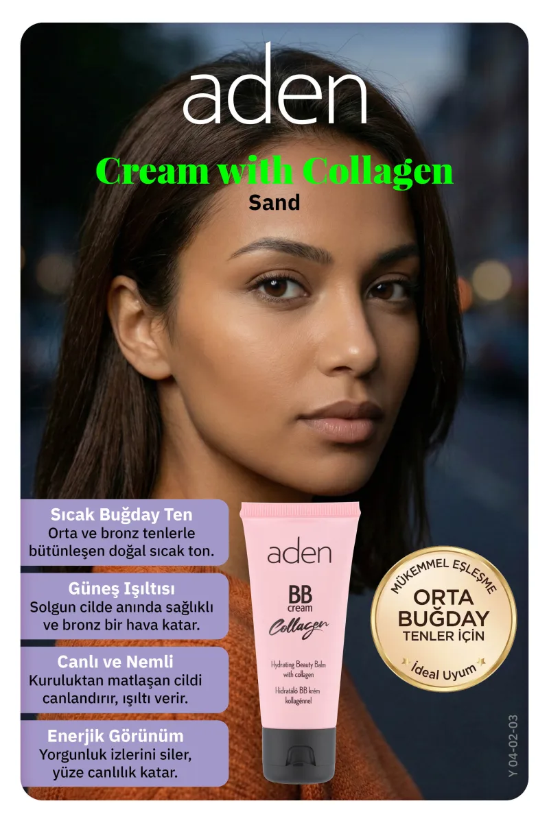 Aden BB Cream With Collagen - Kolajenli BB Krem 03 Sand(Kum)