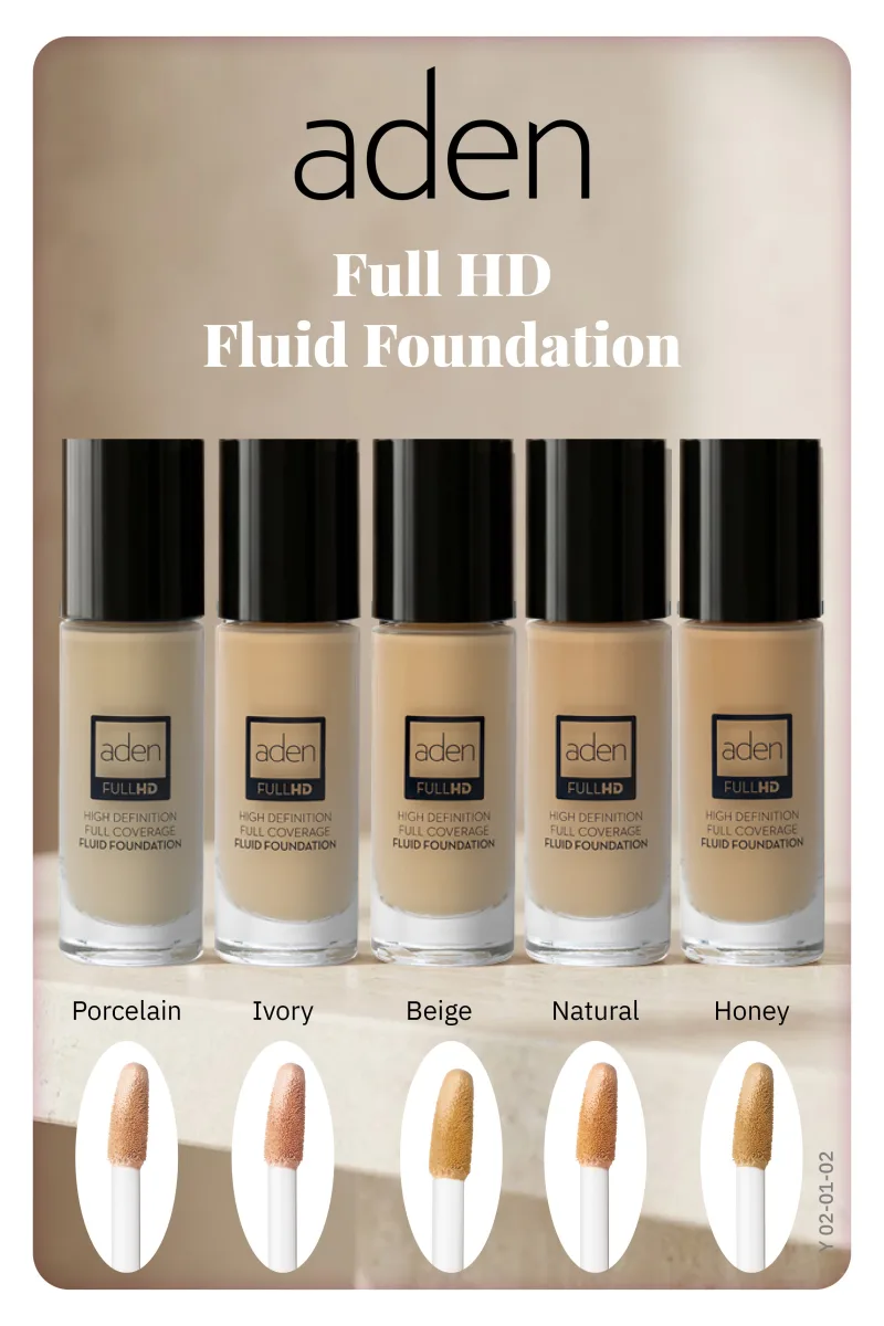 Aden Full Hd Likit Fondöten 20 ml - 02 Ivory(Fildişi)