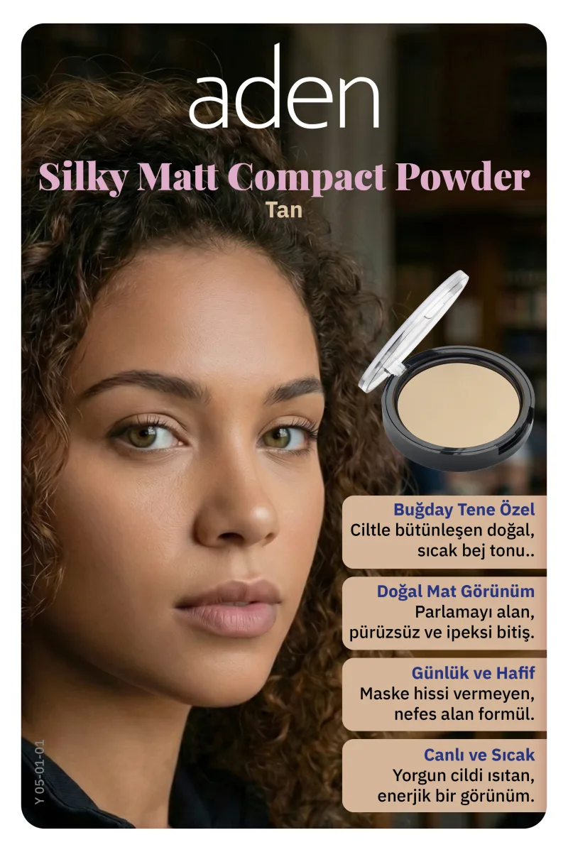 Aden Silky Matt Compact Powder - İpeksi Mat Pudra 01 Tan(Bronz)