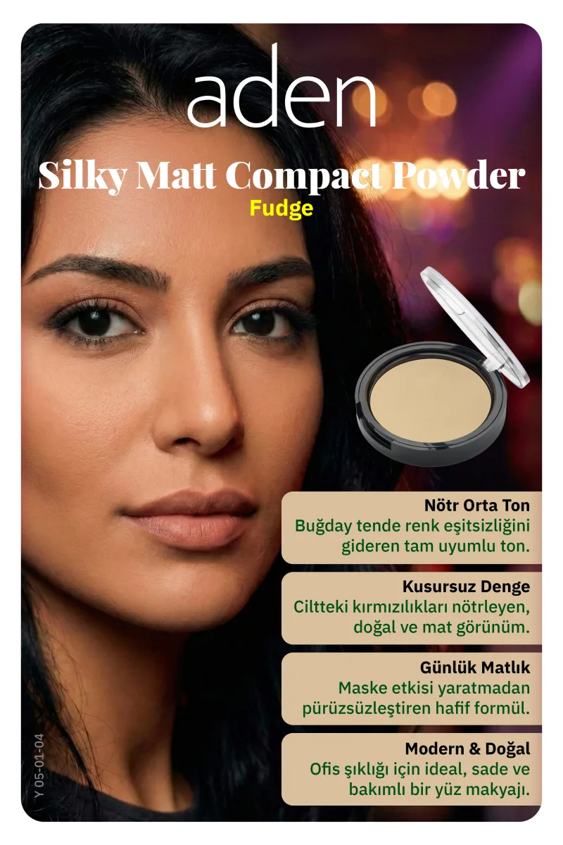 Aden Silky Matt Compact Powder - İpeksi Mat Pudra 04 Fudge(Karamel)