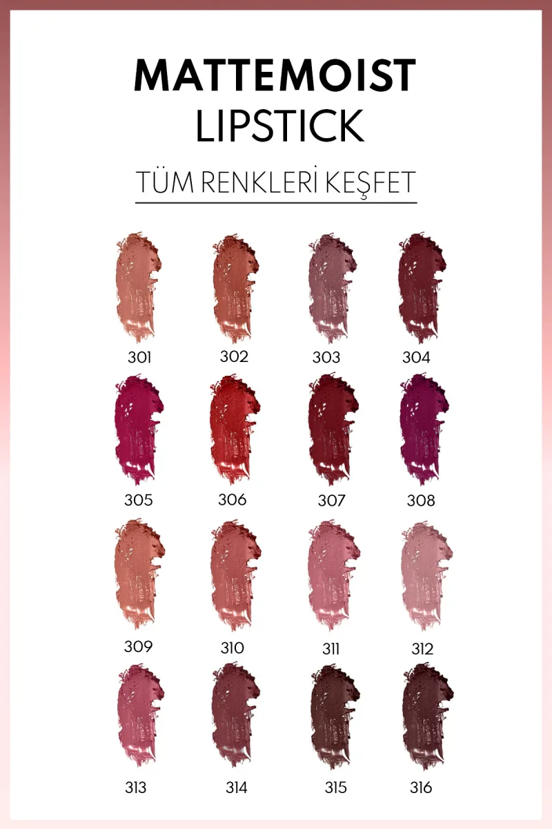 Note Ruj & Matte Moist Lipstick Yari Mat Bitişli No: 302 Mirage