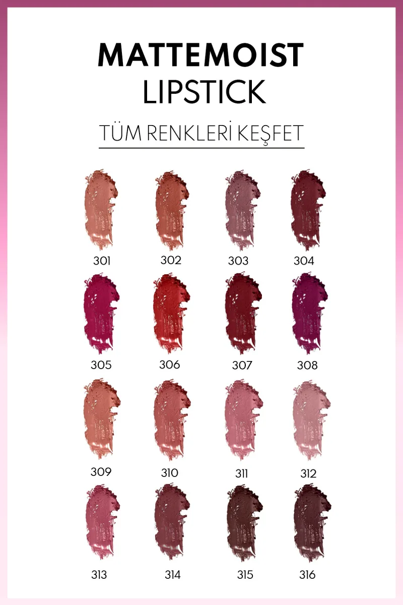 Note Ruj & Matte Moist Lipstick Yari Mat Bitişli No: 308 Brand Koyu Mor