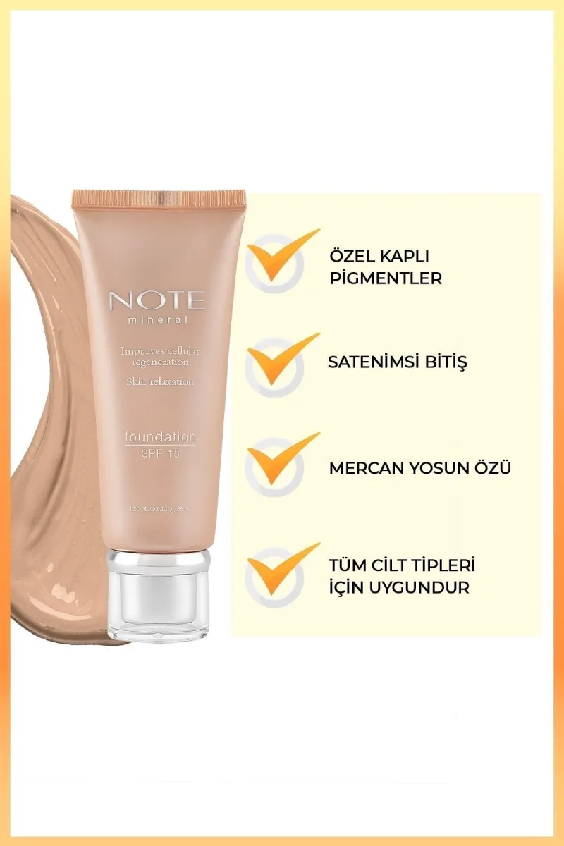 Note Mineral 402 Saten Bitişli SPF 15 Kapatıcı Fondöten