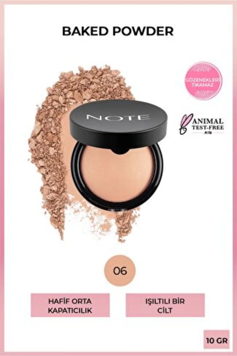 Note Baked Powder 06 Gold Bronze Işıltılı Bitişli Highlighter Toz Yüz Pudrası