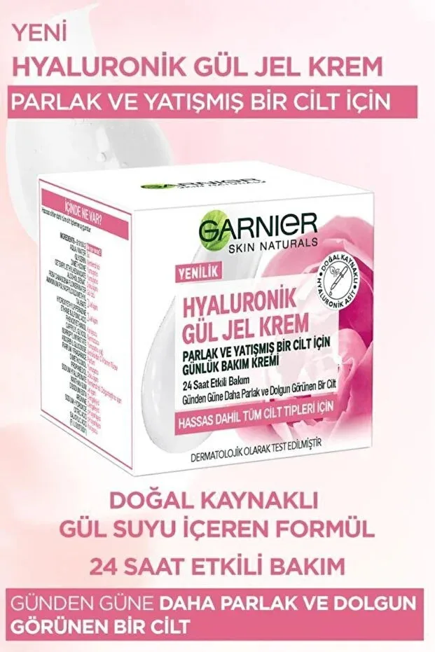 Garnier Yüz Bakim Kremi & Hyaluronik, Gül Özü, Parlak, Yatışmış Bir Cilt İçin Gündüz Kremi 50 ml
