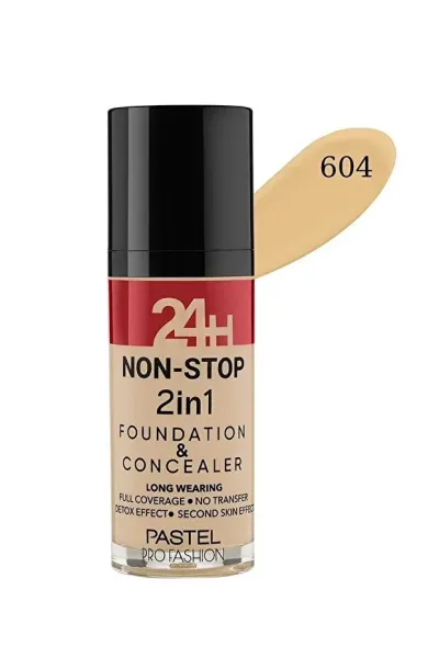 Pastel 24H Non Stop 2in1 Foundation &amp; Concealer - No: 604 Vanilla