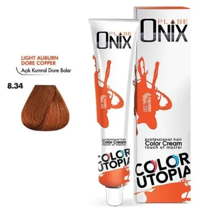 Onix Tüp Saç Boyası 60 ml Profesyonel Krem Boya - 8/34 Açık Kumral Dore Bakir