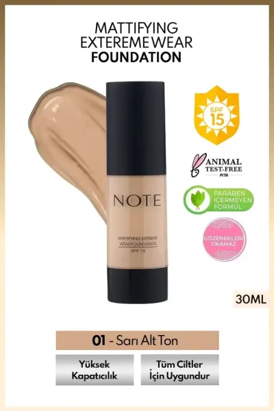 Note SPF 15 Mat Kapatıcı Fondöten - 01 Beige