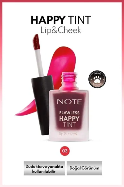 Note Happy Tint Dudak ve Yanak Likit Allık - 03 Sweet Pink - Pembe