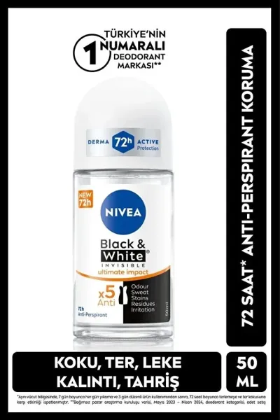 NIVEA Kadın Roll-On Deodorant Ferah Koruma 50ml - Invısıble Black White