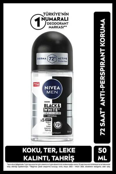 NIVEA MEN Erkek Roll-On Deodorant 50ml - Black&White Invisible Original