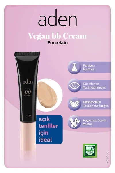 Aden BB Cream Vegan - Vegan BB Krem 01 Porcelain(Porselen)