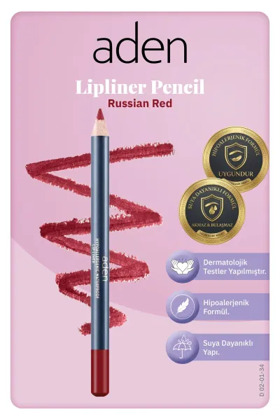 Aden Lipliner Pencil - Dudak Kalemi 34 Russian Red(Mat Kırmızı)