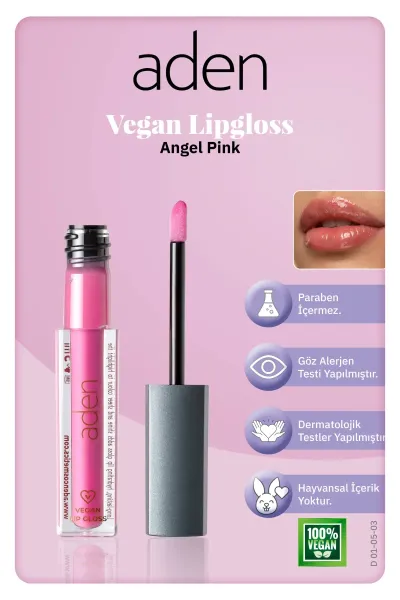 Aden Vegan Lipgloss - Vegan Dudak Parlatıcısı 03 Angel Pink(Işıltılı Şeftali)