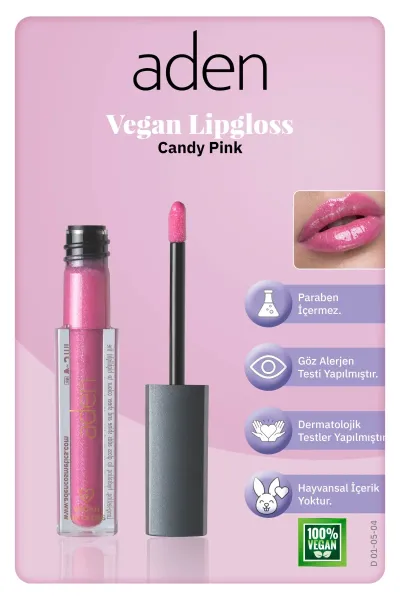 Aden Vegan Lipgloss - Vegan Dudak Parlatıcısı 04 Candy Pink(Şeker Pembesi)