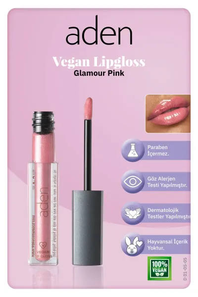 Aden Vegan Lipgloss - Vegan Dudak Parlatıcısı 05 Glamour Pink(Işıltılı Pembe)