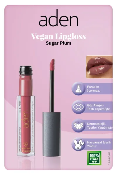 Aden Vegan Lipgloss - Vegan Dudak Parlatıcısı 09 Sugar Plum(Soğuk Pembe)