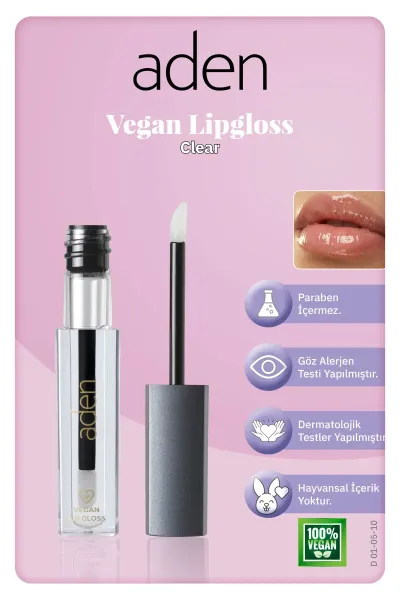 Aden Vegan Lipgloss - Vegan Dudak Parlatıcısı 10 Clear(Şeffaf)